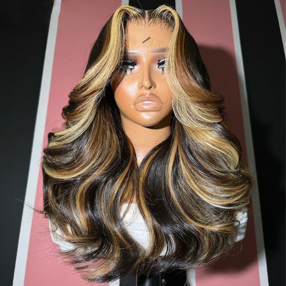 HD 360 Highlight Brown Colored Lace Front Human Hair Wigs For Women Glueless Body Wave Honey Blonde 13x4 Full Lace Frontal Wig