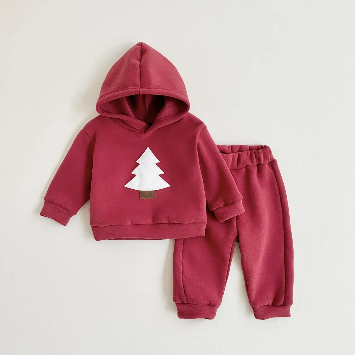 Winter Baby Clothes Set Hooded Tracksuit Christmas Tree Boys Kids Clothing Girls Thickening Plush Winter Warm Cotton Coat Suit 240117