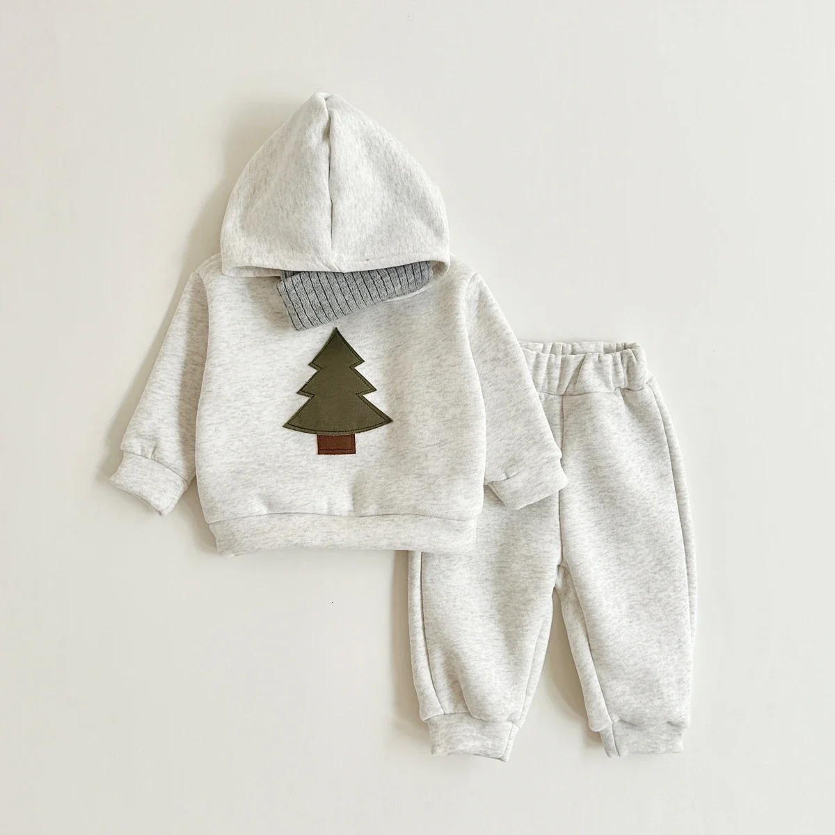 Winter Baby Clothes Set Hooded Tracksuit Christmas Tree Boys Kids Clothing Girls Thickening Plush Winter Warm Cotton Coat Suit 240117