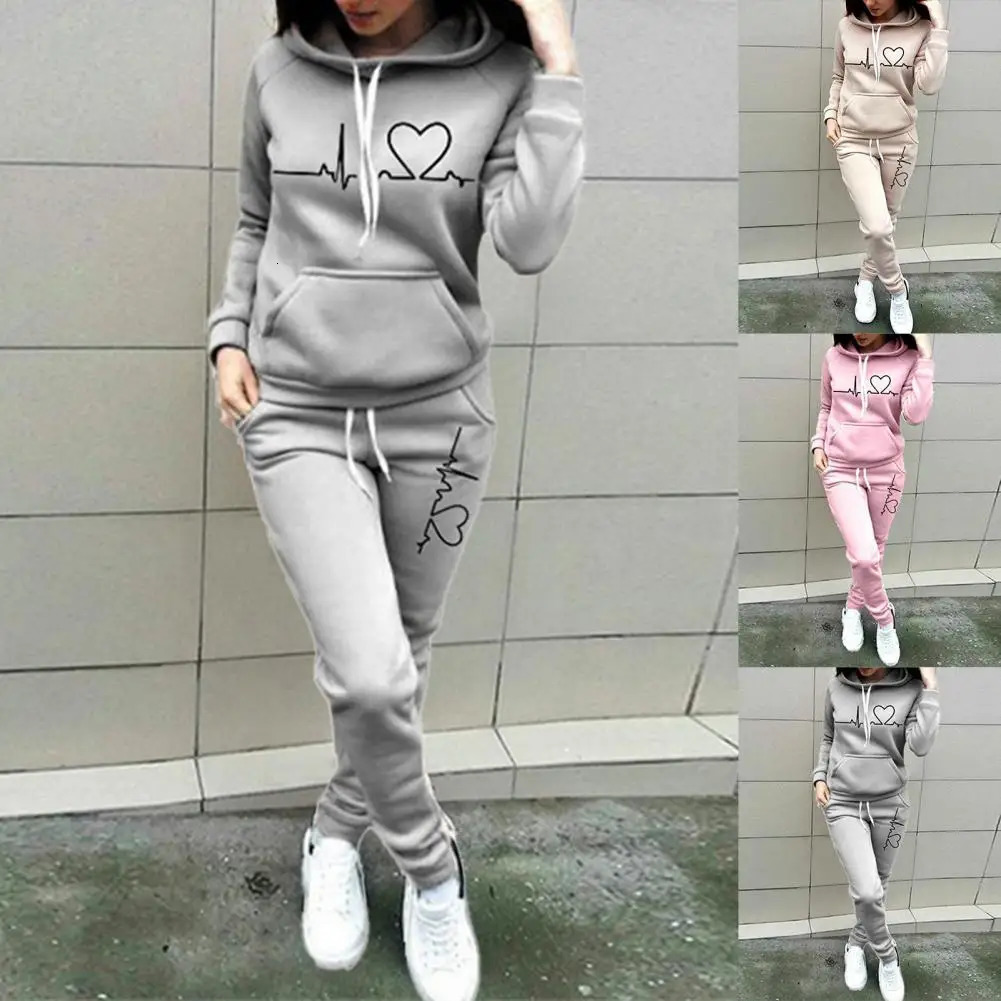 Women's Hoodie and Elastic Waist Pants Suit Pullover Solid Autumn Tracksuit Slim Lady Hoodied 2 Pieces Set Wear Resistant 240117