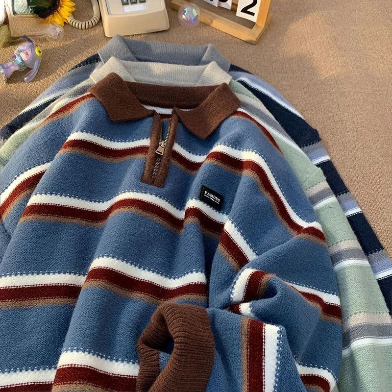 Fashionable Korean retro knitted warm thickened sweater winter y2k men street personalized loose and simple sports hoodie 240117