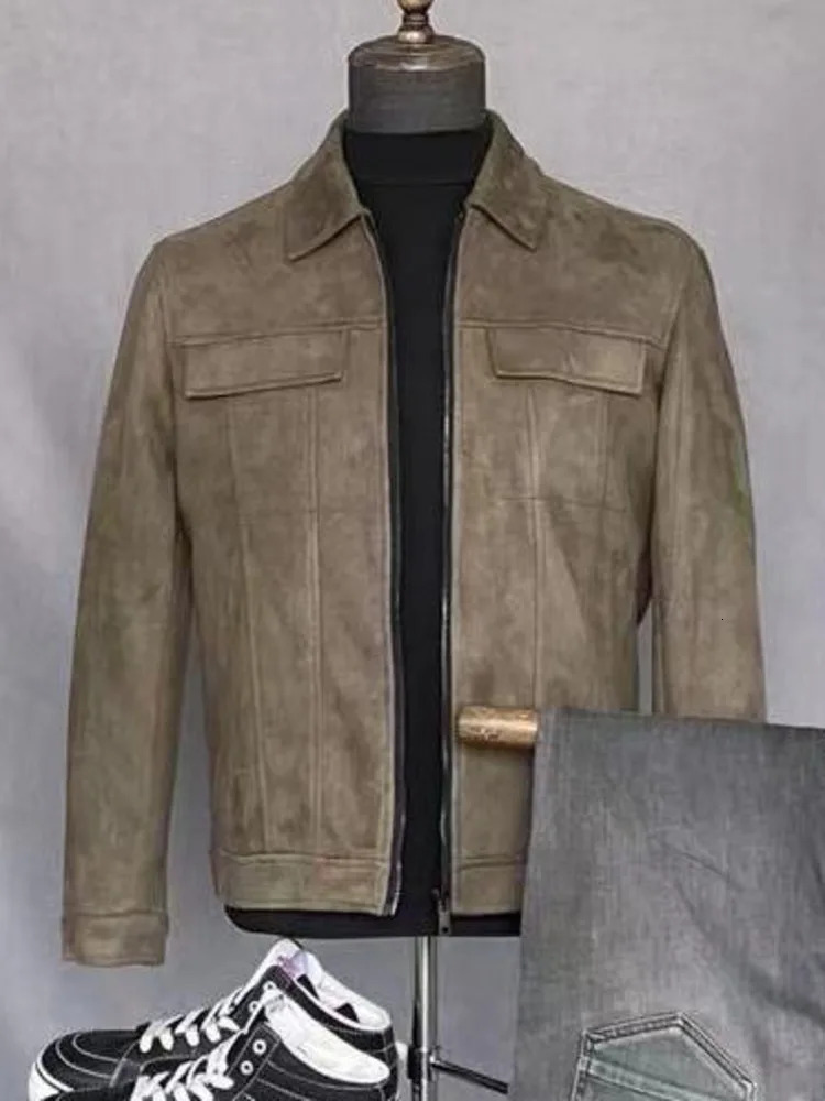 High Qulity Suede Jacket Men's Zipper Retro Classic Lapel Coat Windproof Spring Autumn Casual Cargo Male Outwear Clothes 240117Z