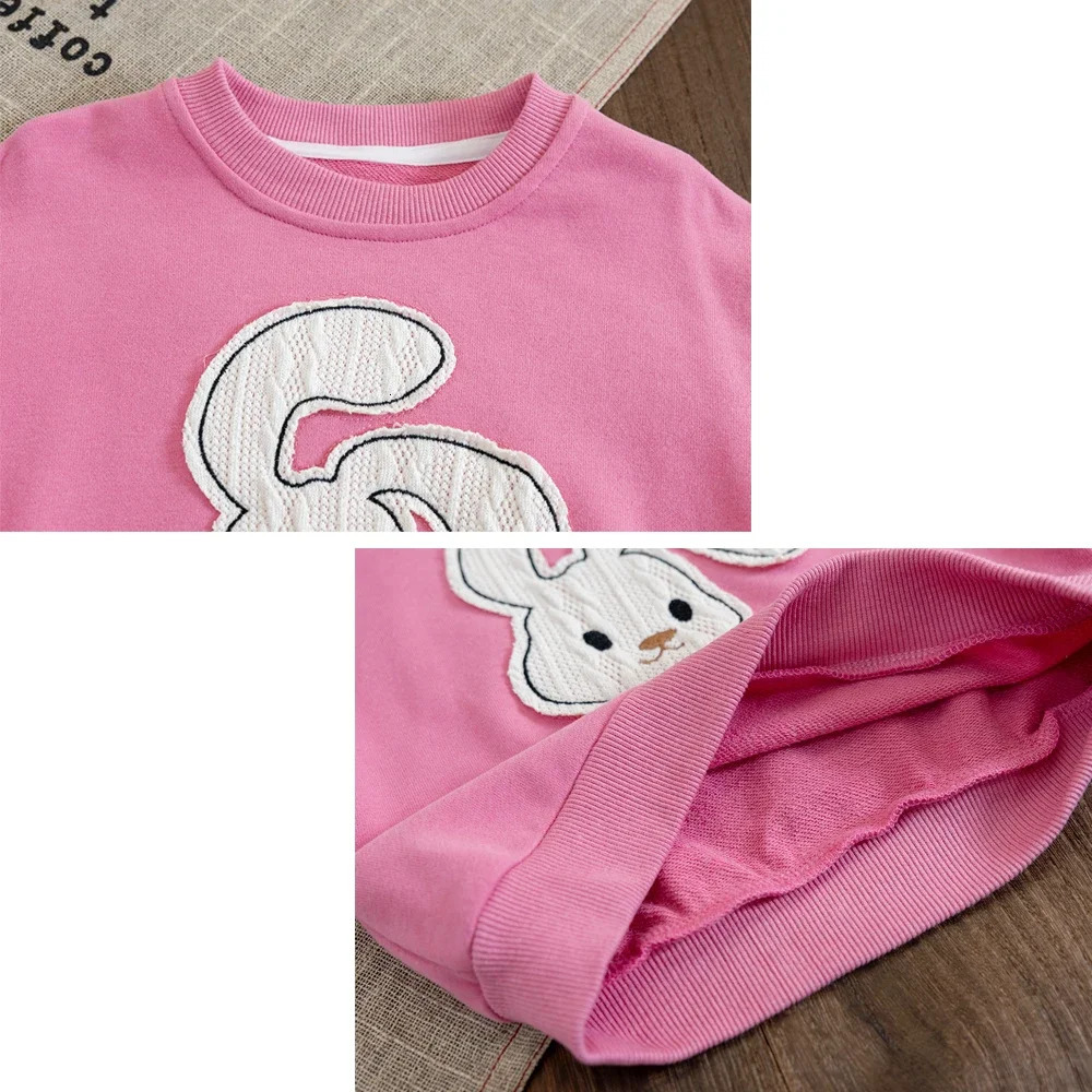 Baby Girls Sweatshirt Toddler Kids Rabbit Print Hoodies Thicken Shirts Autumn Winter 1 To 6 Yrs Children's Clothes Princess 240117