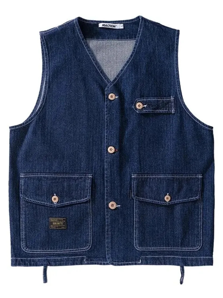 Cargo Pocket Cityboy Denim Vest Unisex Loose Casual Tank Top for Men Women Vintage Waistcoat Jeans Coat 240117Z