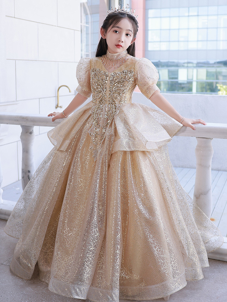 bling Princess Flower Dress 2024 new Champagne Tutu Girls Birthday Formal Party Wear Gowns Child Kids Pageant Dresses First holy Communion gowns Baby 