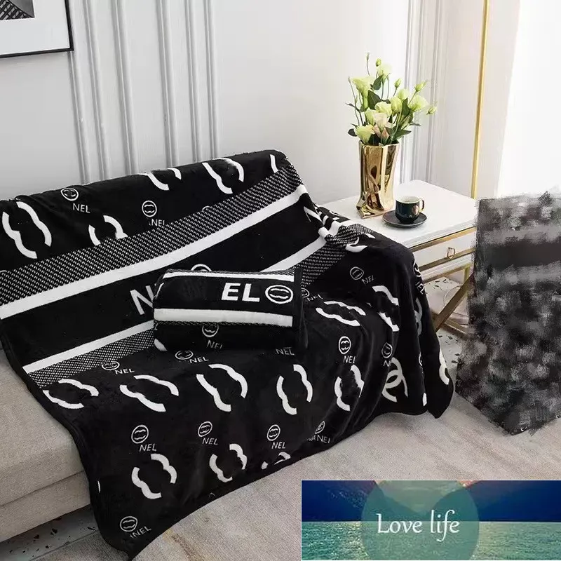 150x200cm Top designer black blanket white letter logo warm blanket flannel office blanket room decoration blanket All-matching
