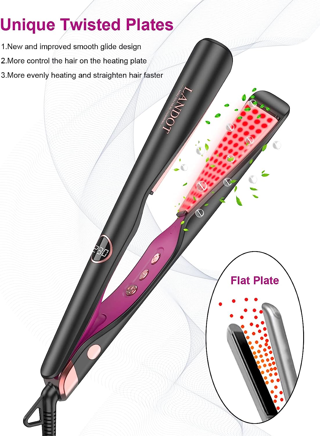 HS168 Landot 2-In-1 Hair Tool - Combination Straightener & Curler with Adjustable Temperature
