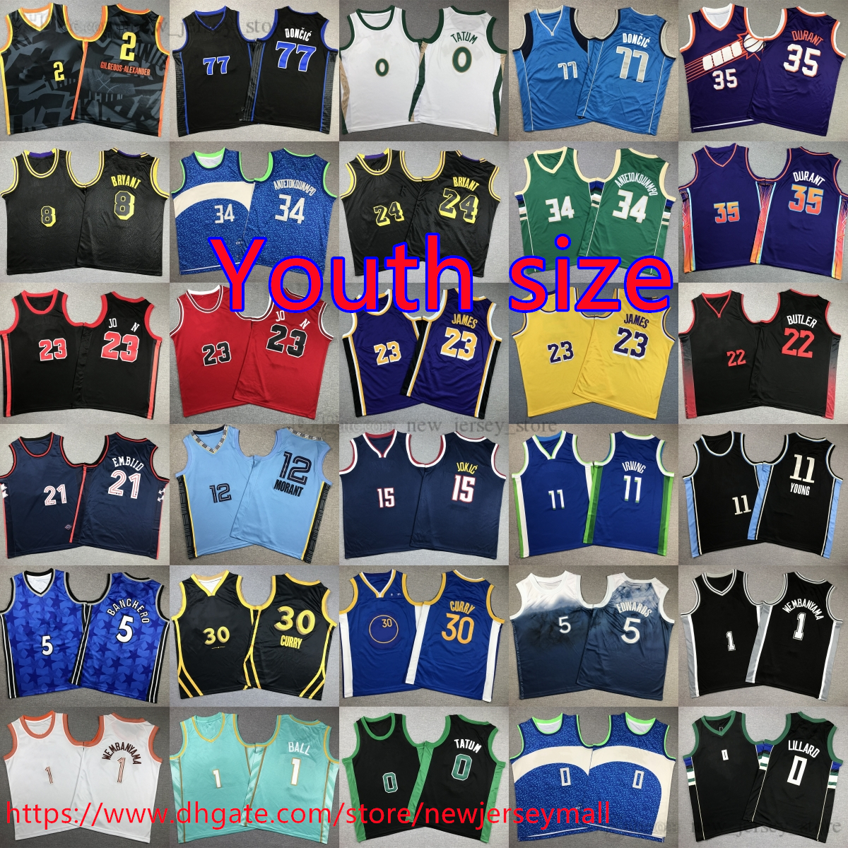 Flagg New Youth Brunson Bird Jersey Kids Stitched Wembanyama Pippen Haliburton Curry Doncic Garnett Morant Iverson McGrady Durant Carter Malone Wade Edwards Jokic