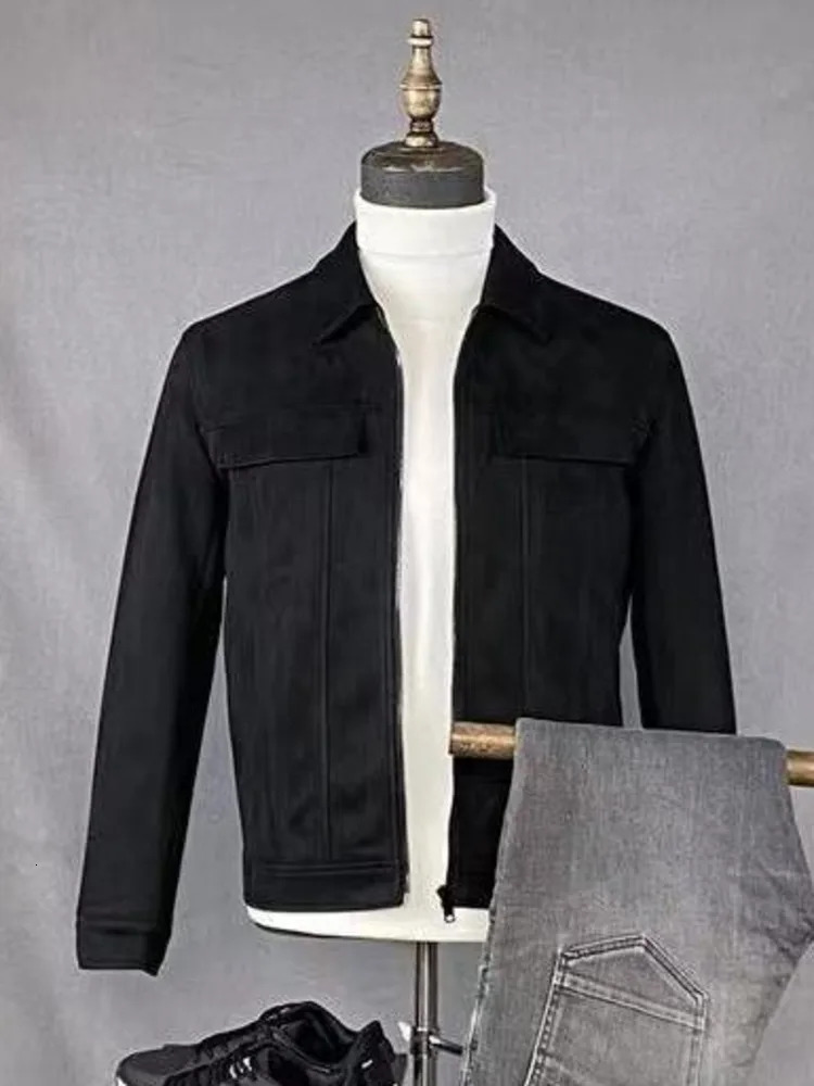 High Qulity Suede Jacket Men's Zipper Retro Classic Lapel Coat Windproof Spring Autumn Casual Cargo Male Outwear Clothes 240117Z