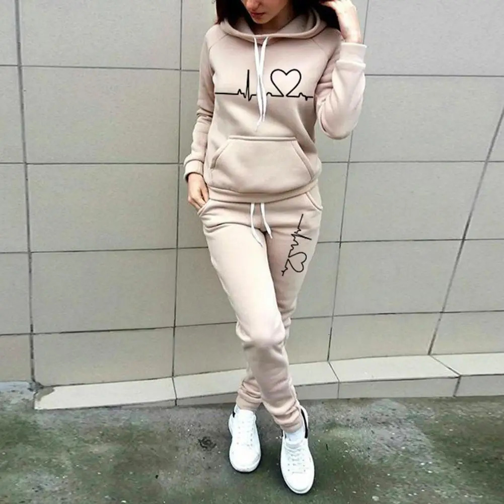 Women's Hoodie and Elastic Waist Pants Suit Pullover Solid Autumn Tracksuit Slim Lady Hoodied 2 Pieces Set Wear Resistant 240117