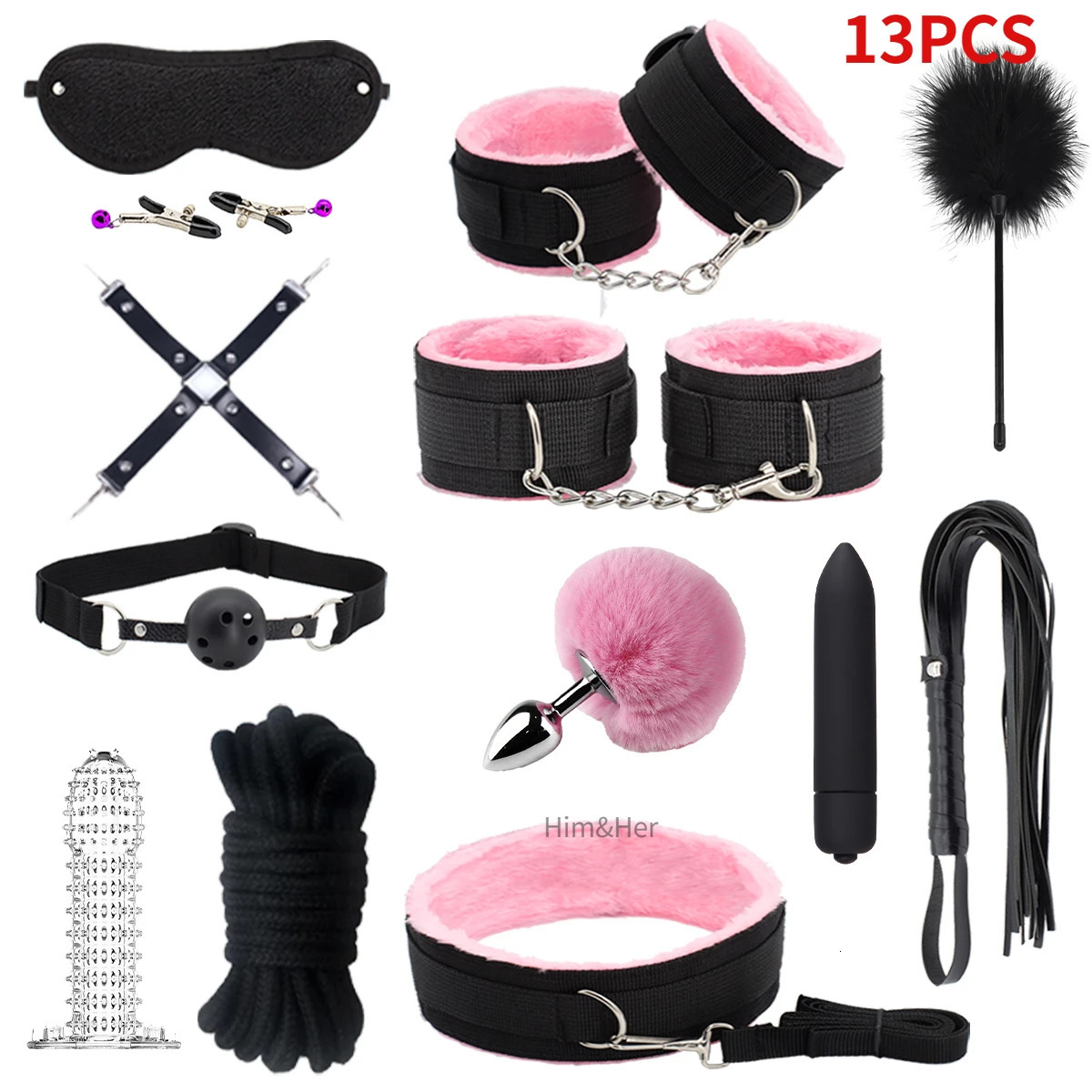 BDSM Sexlove Suit Adult Handcuffs Nipple Whip BDSM Sex Metal Anal Plug Vibrator Hip Female Male Adult Pornographic Sex Toys 1 240117