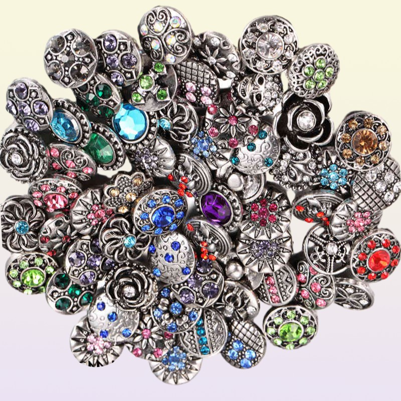 100pcslot Whole 12mm 18mm Snap Button Jewelry for Snap Bracelet Mixed Rhinestone Metal Charms DIY Buttons Snap Jewelry 210323
