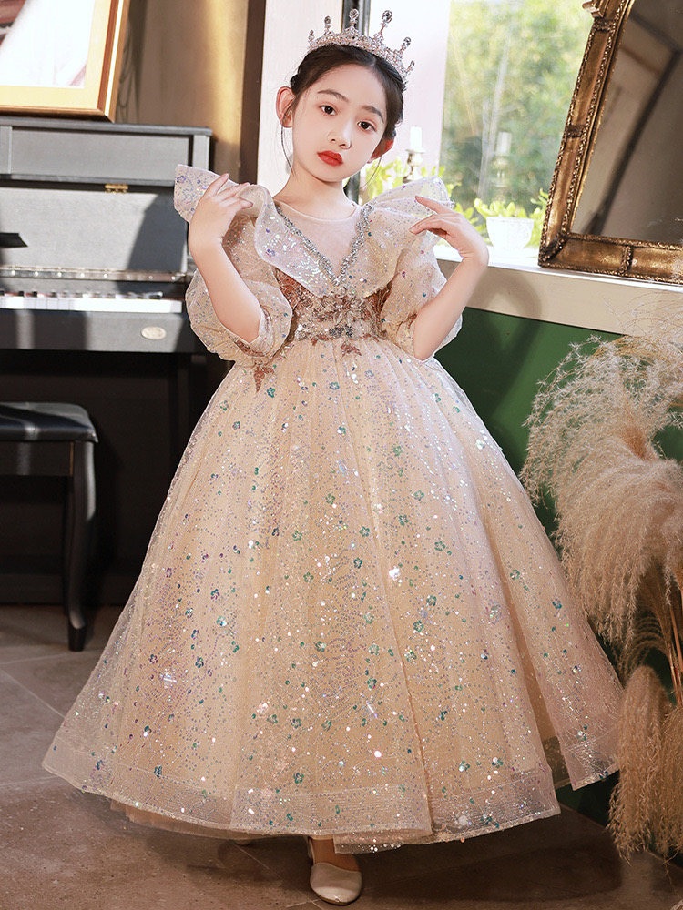 2024 sequined wer girl Dresses for Wedding Lace Applique shiny Kids Birthday Party Puffy ball gown Princess Little Girls Pageant Gown Toddler Formal D