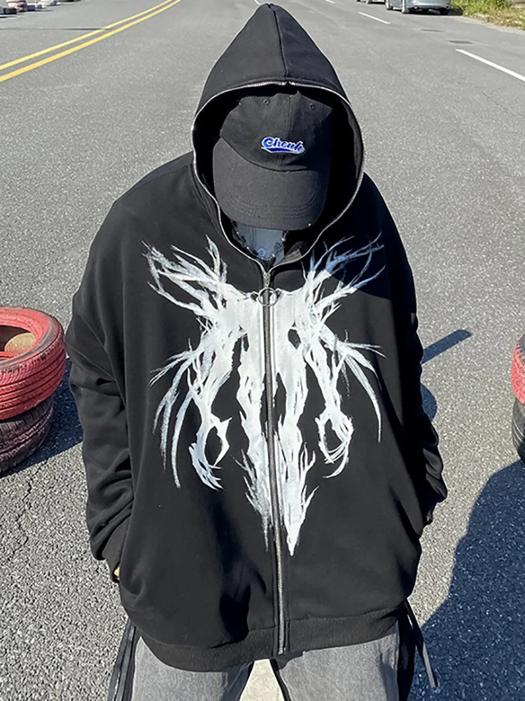 Hoodies Anime Oversized Hoodie Men's Clothing Goth Hip Hop Print Harajuku Sweatshirt Zip up Top Women Kawaii Hooded Y2k Clothes 240117