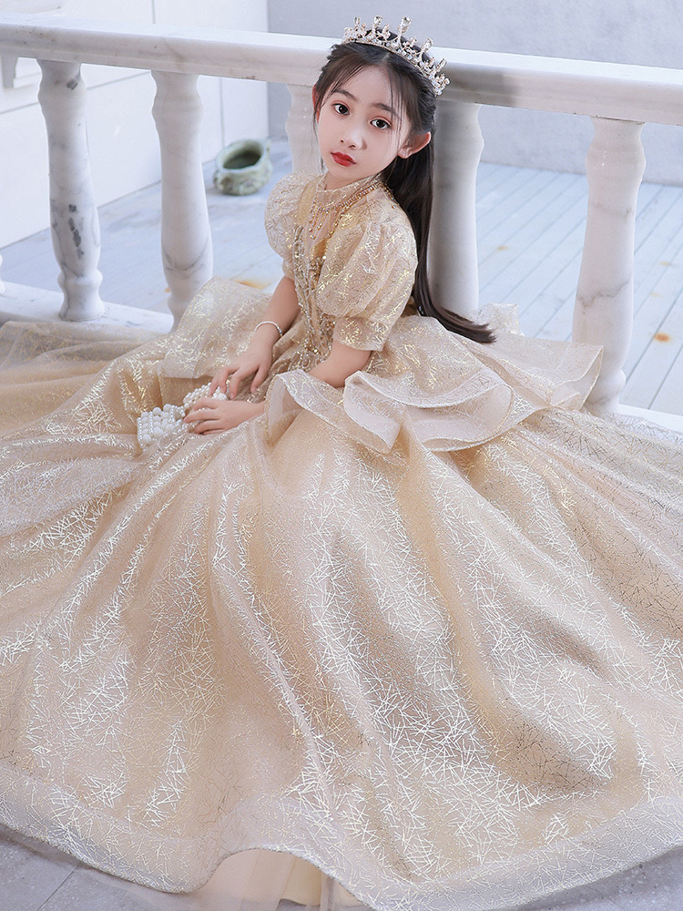 bling Princess Flower Dress 2024 new Champagne Tutu Girls Birthday Formal Party Wear Gowns Child Kids Pageant Dresses First holy Communion gowns Baby 