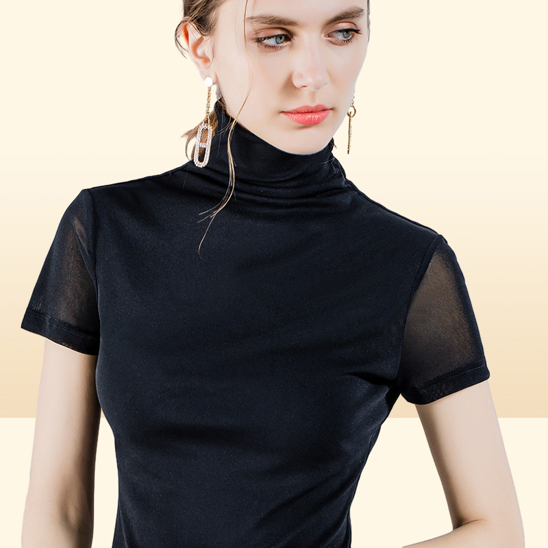 Womens Short Sleeve TShirt Womens Turtleneck Mesh Bottoming Shirt Summer New Solid Color Tight Shirt Asian Size4835001