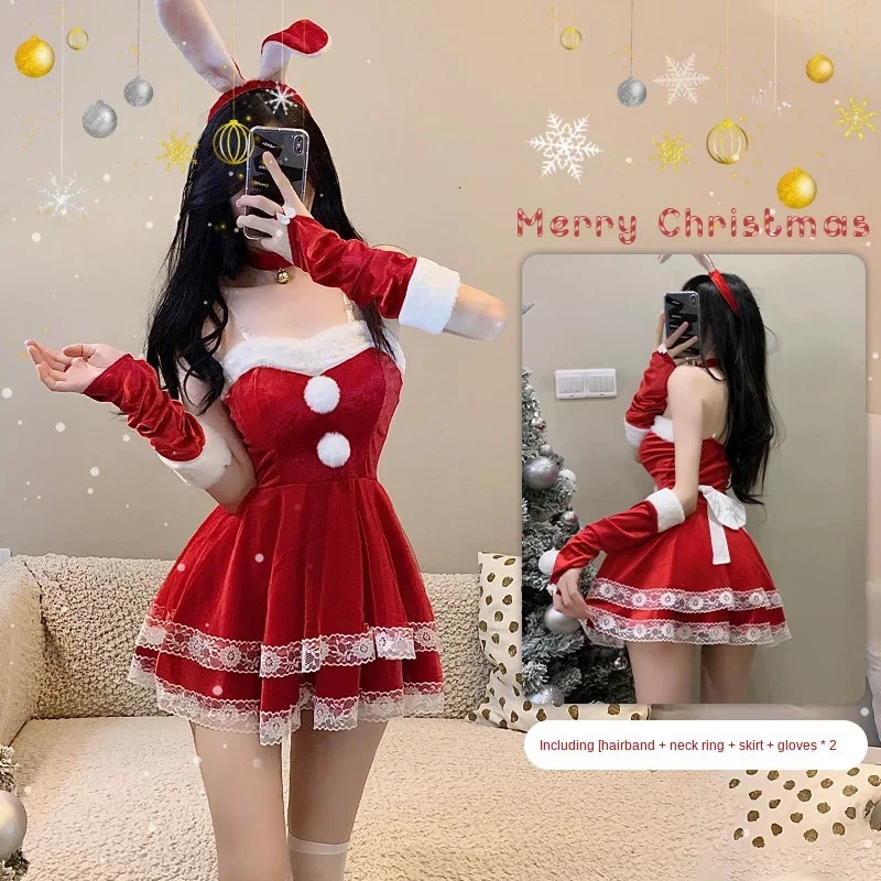 Christmas Dress Sweet Girl Costume Rabbit Woman Set Bunny Suit Sexy Lingeries Lady Cosplay Year Maid Uniform 240117