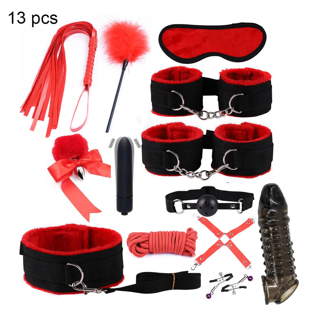 Sexy Leather BDSM Kits Plush Sex Bondage Set Handcuffs Sex Games Whip Gag Nipple Clamps Sex Toys For Couples Exotic Accessories 240117