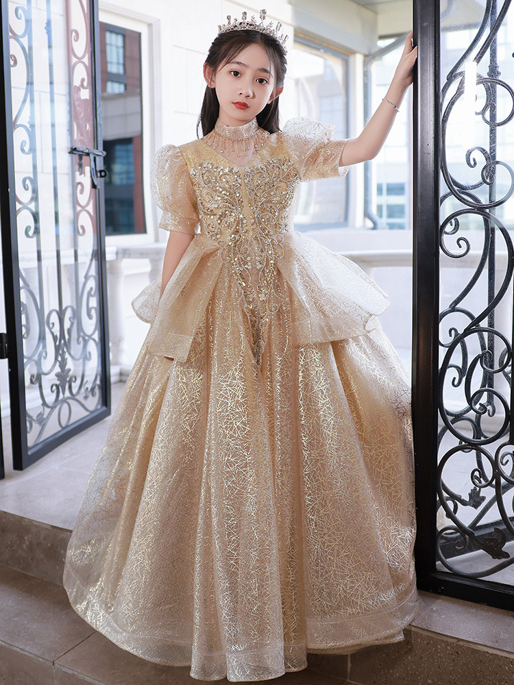 bling Princess Flower Dress 2024 new Champagne Tutu Girls Birthday Formal Party Wear Gowns Child Kids Pageant Dresses First holy Communion gowns Baby 