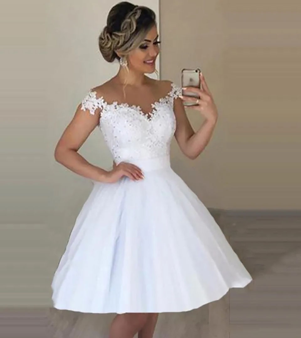 White Wedding Dresses Ivory Bridal Gowns Formal O-Neck Sleeveless Detachable Train Tulle Applique Beaded Custom Zipper Lace Up Plus Size New