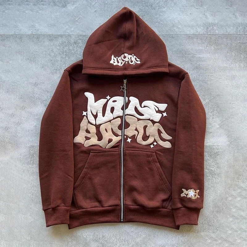 Men Star Letter Printed Hoodies Y2K Autumn Retro Long Sleeve Oversized Sweatshirts Female Harajuku Hip-hop Zipper Hooded Jackets 240117