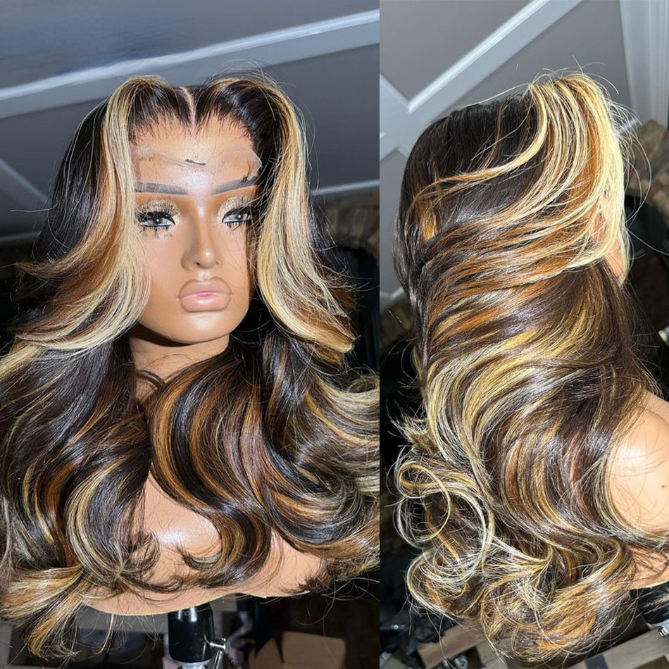HD 360 Highlight Brown Colored Lace Front Human Hair Wigs For Women Glueless Body Wave Honey Blonde 13x4 Full Lace Frontal Wig