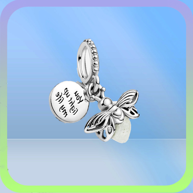 Fine jewelry Authentic 925 Sterling Silver Bead Fit Charm Bracelets Glow-in-the-dark Firefly Dangle Charms Safety Chain Pendant DIY beads