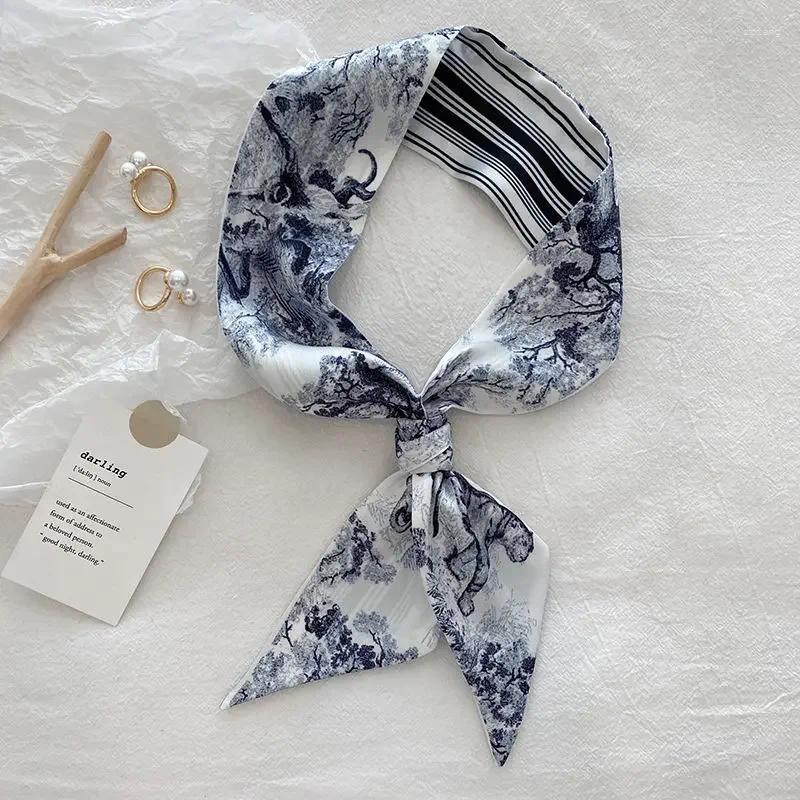 Scarves Black And White Scarf Love Cashew Nut Silk Headband Tie Bag Multi-functional Rectangular Ribbon For Men Women