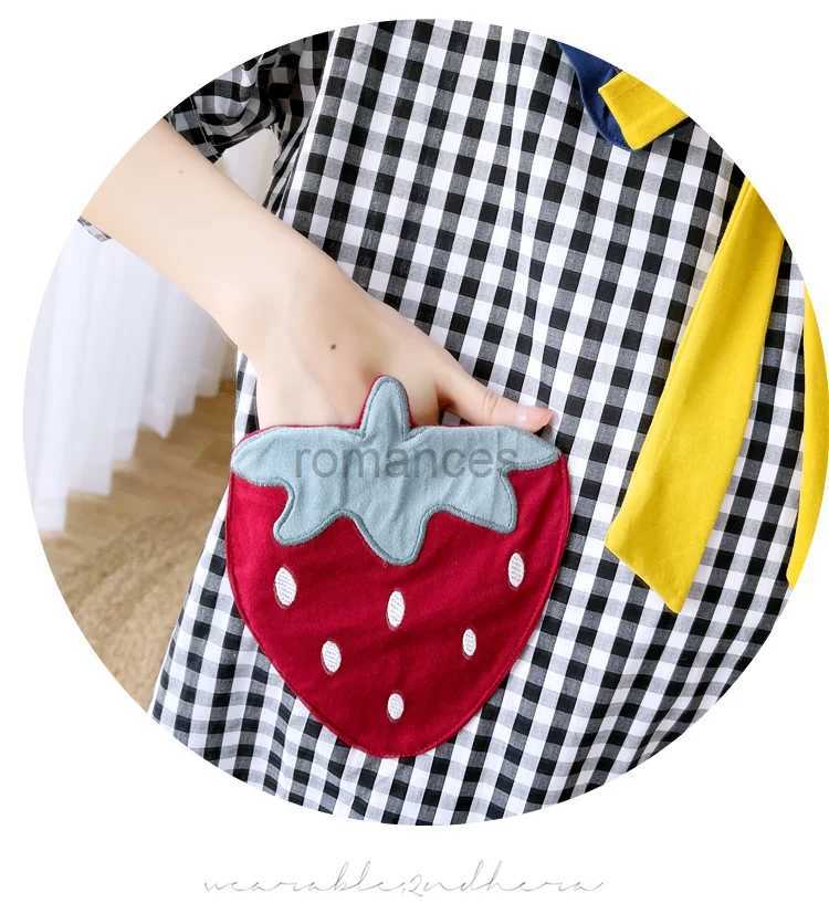 Sleep Lounge Summer Sweet Pregnant Women Pajamas Dress with Short Sleeves Bowknot Turn-Down Collar Fashion Maternity A-Line Plaid Dress Cutez240119