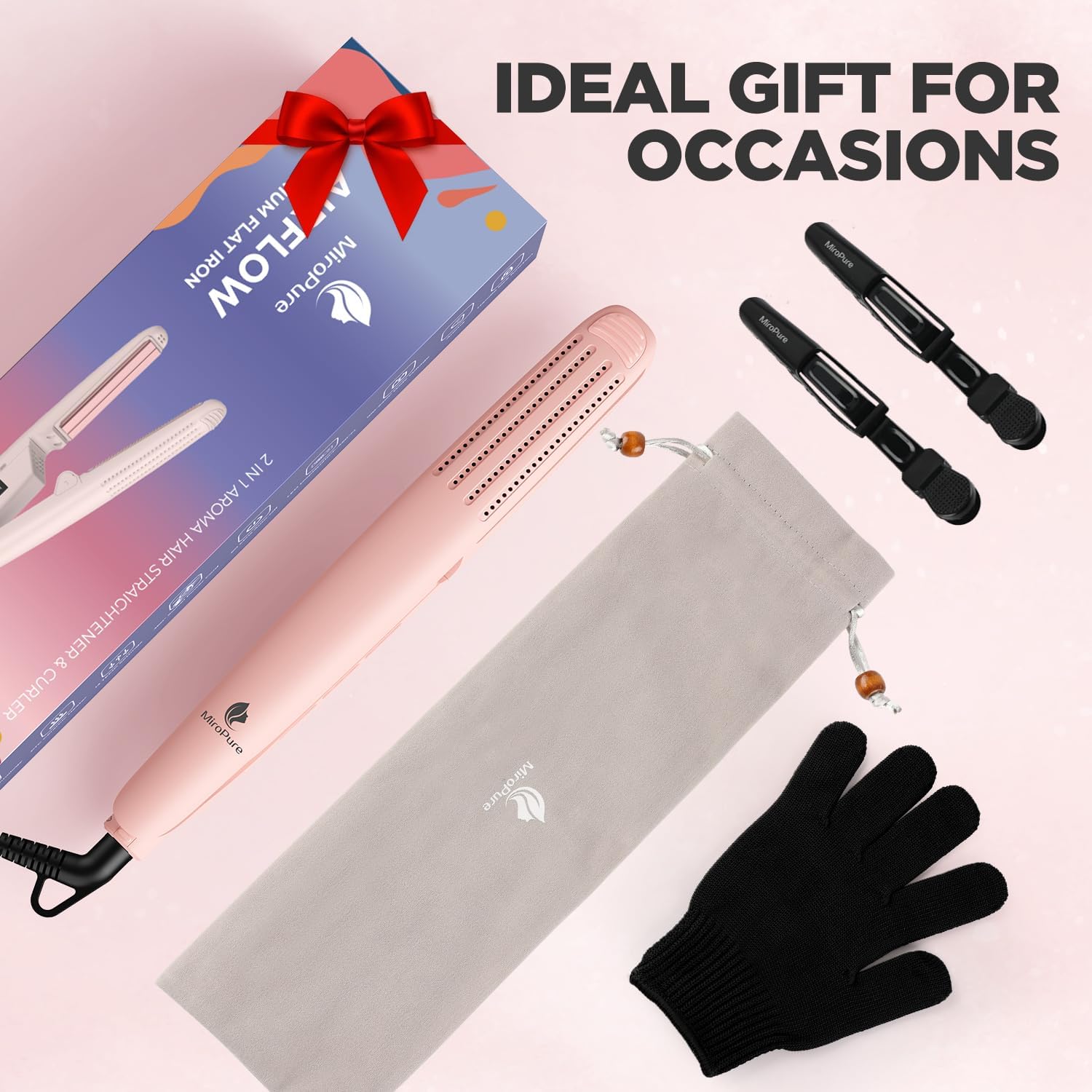 US stock MiroPure 360° Airflow Styler Curler, Titanium Hair Straightener and Curler 2-in-1, Professional Care Wand with Ionic Aroma Cool Air