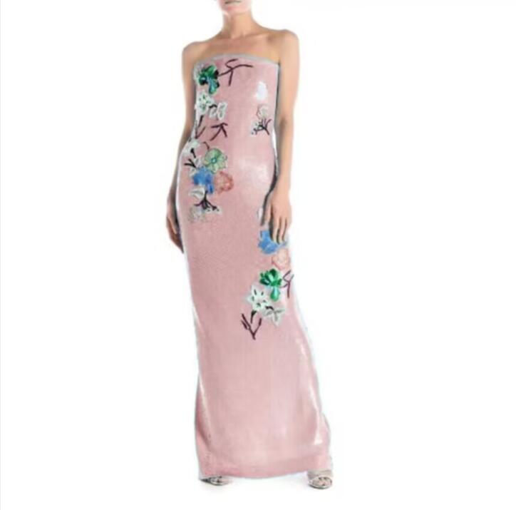 Green Sequins Embroidery Long Prom Dress Floor Length Strapless Sleeveless Evening Dresses 2024 Latest Fashion
