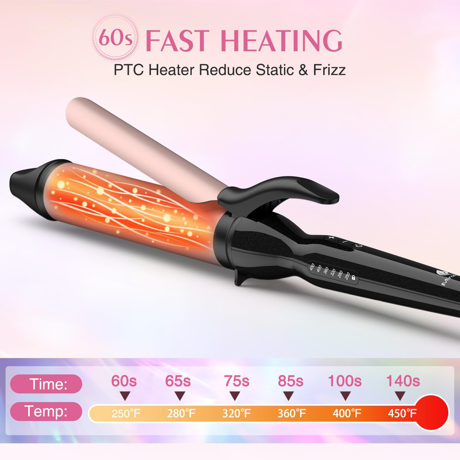MiroPure Curling Iron, Hair Curling Iron with Ceramic Coating, Professional Curling Wand, Fast Heating up to 450°F, Wide Voltage for Worldwide