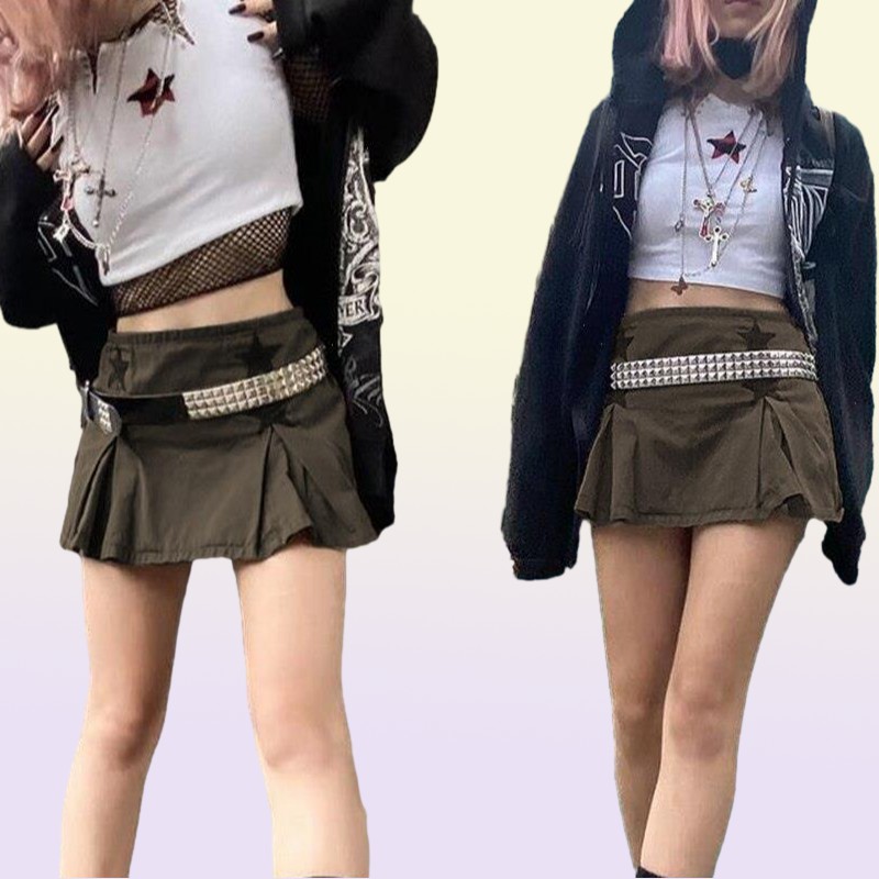 Y2k Dark Academia Aesthetic Low Waist Denim Skirt Star Pattern Jean Skirts Vintage Goth Clothing Women Streetwear 2000s