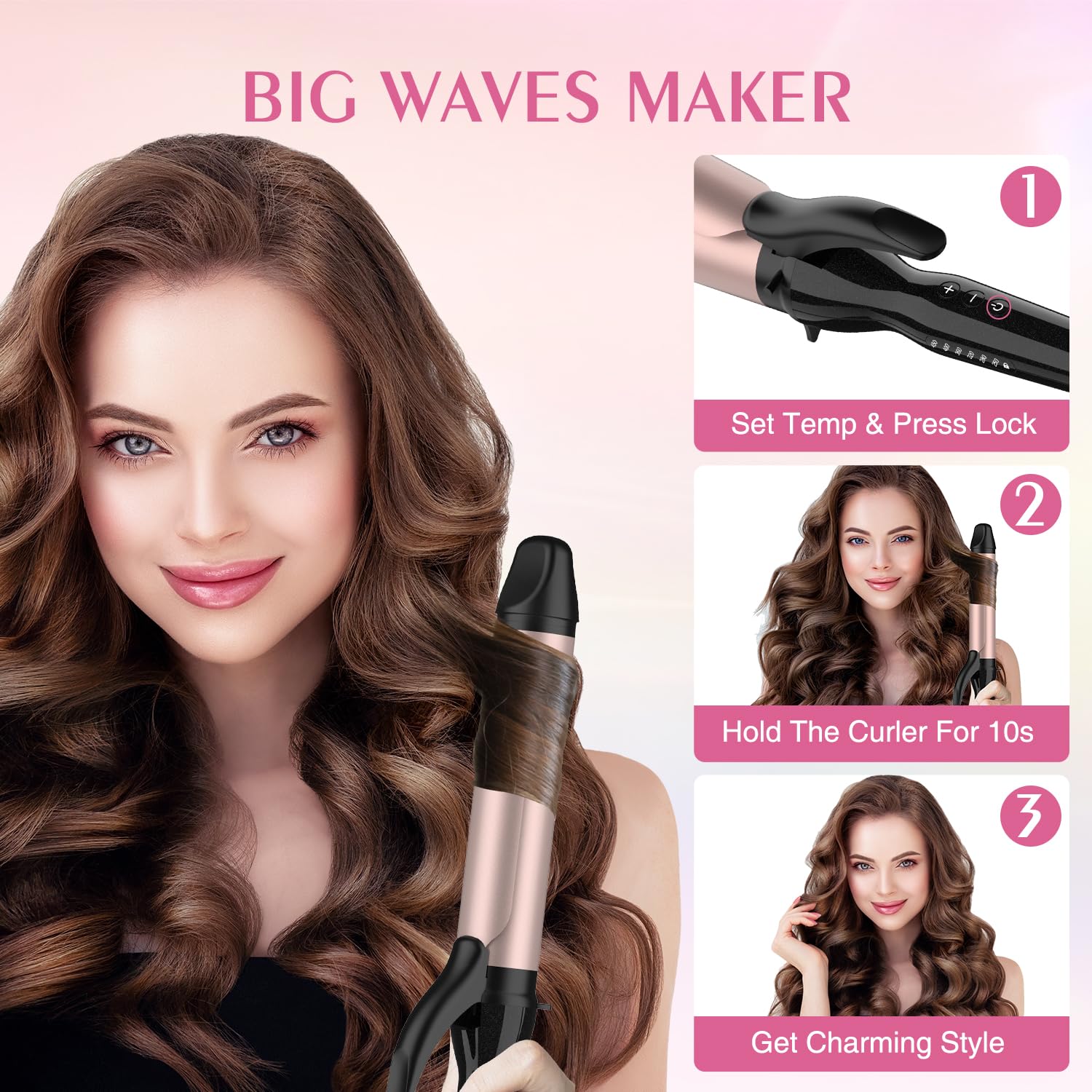 MiroPure Curling Iron, Hair Curling Iron with Ceramic Coating, Professional Curling Wand, Fast Heating up to 450°F, Wide Voltage for Worldwide
