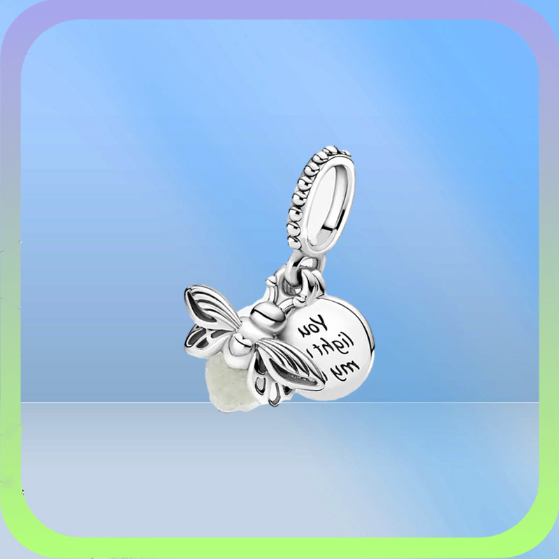 Fine jewelry Authentic 925 Sterling Silver Bead Fit Charm Bracelets Glow-in-the-dark Firefly Dangle Charms Safety Chain Pendant DIY beads