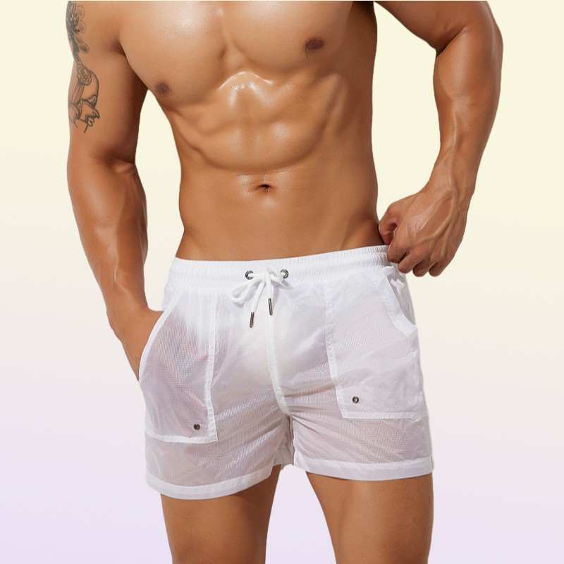 Men039s Mesh Sheer See Through Boxers Shorts Drawstring Swim Surf Trunks Underwear Breathing Watershort Lounge Pants with Pocke7412446