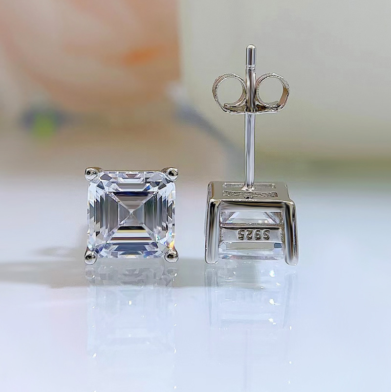 Choucong Handmade Stud Earrings Luxury Jewelry Geunine 100% 925 Sterling Silver Asscher Cut White Lab Moissanite Diamond Solitaire Party Women 4 Claw 