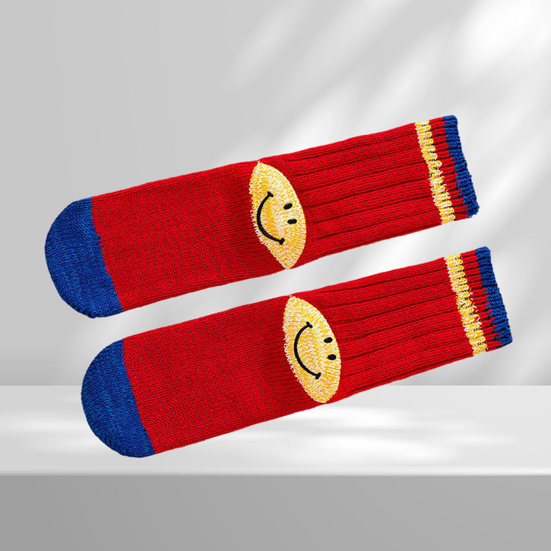 Sports casual Hirata Hehong heel smiling face tide brand Kapital thick thread knitted autumn and winter medium tube socks