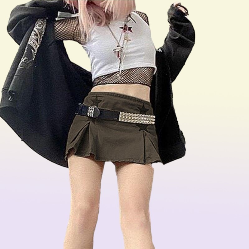 Y2k Dark Academia Aesthetic Low Waist Denim Skirt Star Pattern Jean Skirts Vintage Goth Clothing Women Streetwear 2000s