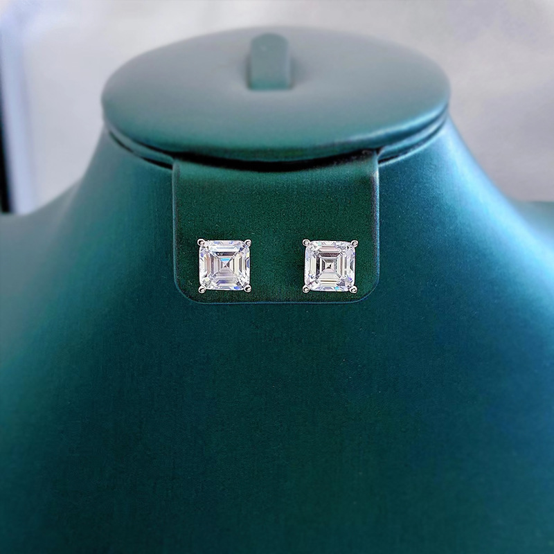 Choucong Handmade Stud Earrings Luxury Jewelry Geunine 100% 925 Sterling Silver Asscher Cut White Lab Moissanite Diamond Solitaire Party Women 4 Claw 