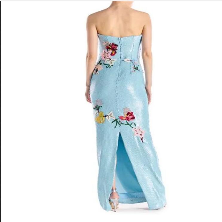 Green Sequins Embroidery Long Prom Dress Floor Length Strapless Sleeveless Evening Dresses 2024 Latest Fashion