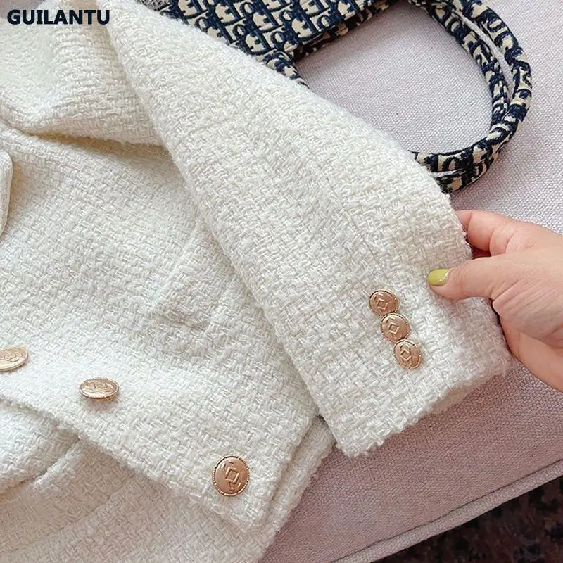 Spring Autumn Korean Y2k Chic Female Tweed Basic Jacket Coat Women Clothing O Neck Long Sleeve Woolen Short Outerwear 240118