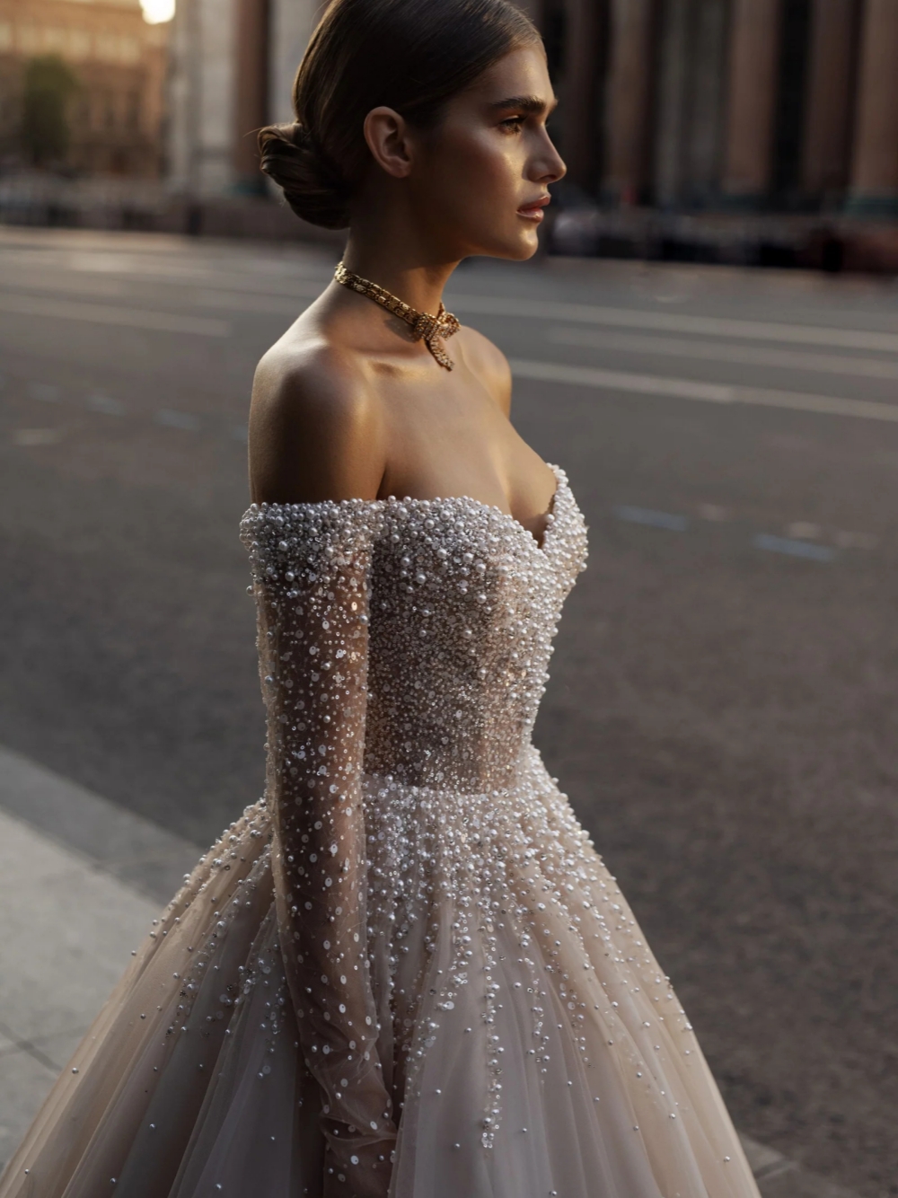 The Ful Off Shoulder Wedding Dress Sparkly Sequins Pearls Bridal Dresses Long Sleeve A E Robe De Mariee Es