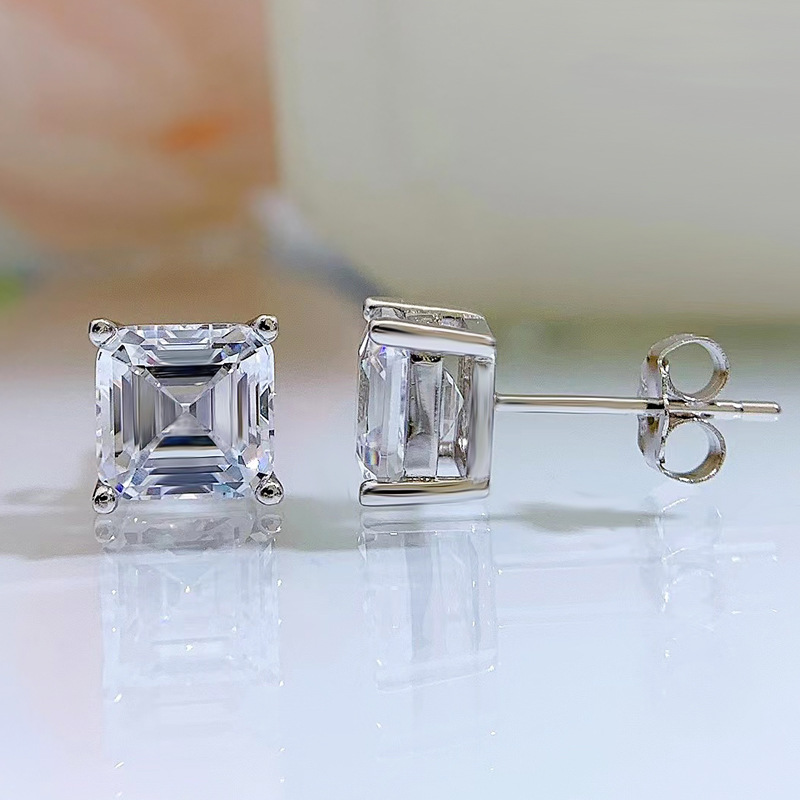 Choucong Handmade Stud Earrings Luxury Jewelry Geunine 100% 925 Sterling Silver Asscher Cut White Lab Moissanite Diamond Solitaire Party Women 4 Claw 