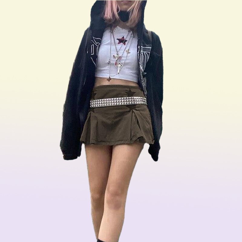 Y2k Dark Academia Aesthetic Low Waist Denim Skirt Star Pattern Jean Skirts Vintage Goth Clothing Women Streetwear 2000s