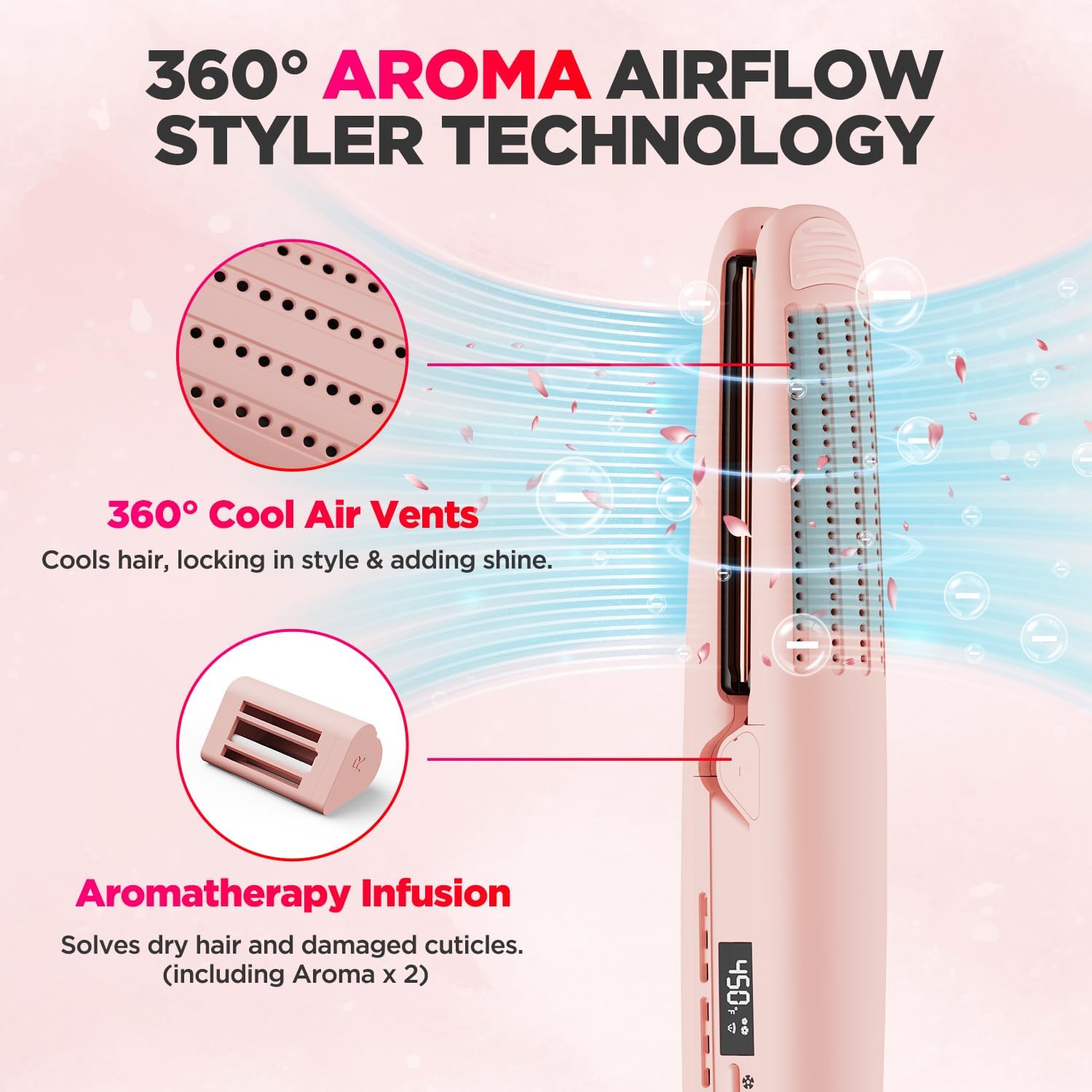 US stock MiroPure 360° Airflow Styler Curler, Titanium Hair Straightener and Curler 2-in-1, Professional Care Wand with Ionic Aroma Cool Air