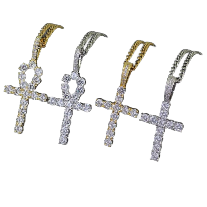 hip hop cross diamonds pendant necklaces for men women Religion Christianity luxury necklace jewelry gold plated copper zircons Cu