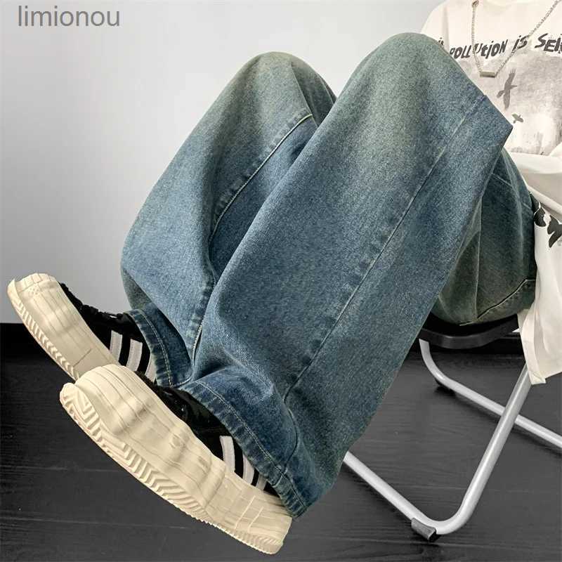 Men's Jeans Jeans men 2024 Spring Wide Leg Jeans Male Loose Straight Denim Pants Harajuku Vintage Blue Jean Trouser Streetwear ClothesL240119