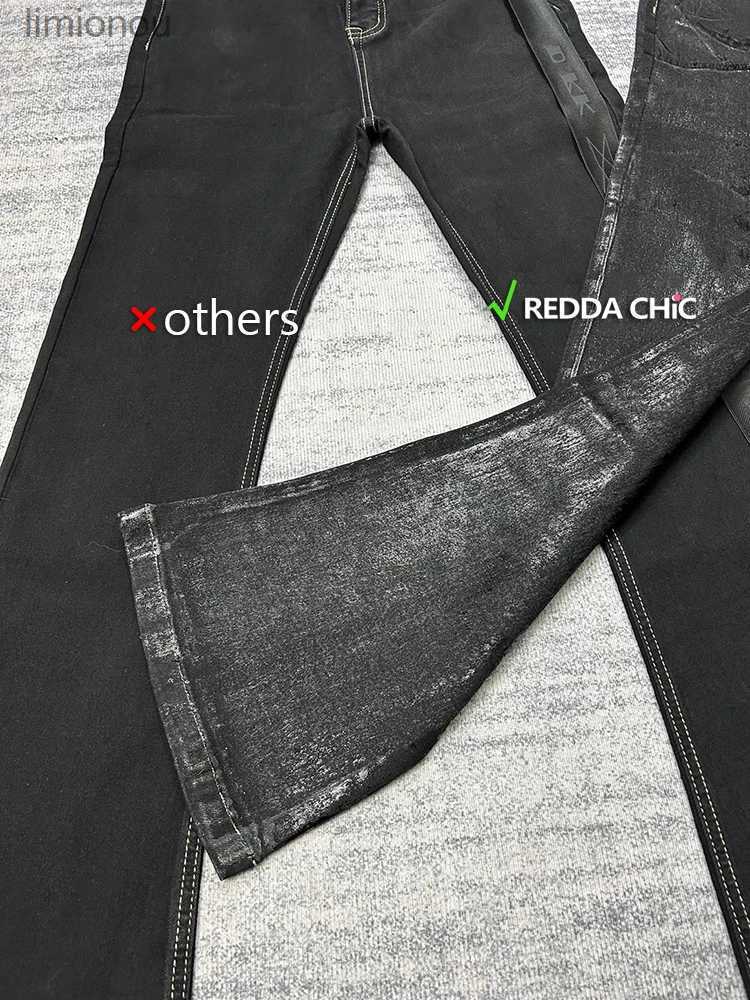 Men's Jeans REDDACHIC Black Wax Coated Flare Jeans Men Stretchy Fitted Matte Textured Bootcut Pants Patchwork Vintage Y2k Hip Hop TrousersL240119