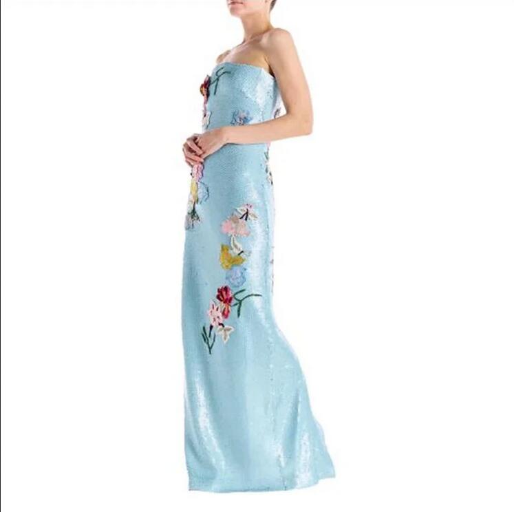 Green Sequins Embroidery Long Prom Dress Floor Length Strapless Sleeveless Evening Dresses 2024 Latest Fashion